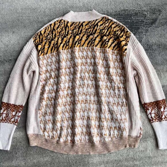 BEST Anthropologie Pilcro Mash-Up Tiger Cardigan Sweater S/M/MP/LP Orange Motif - Picture 4 of 5